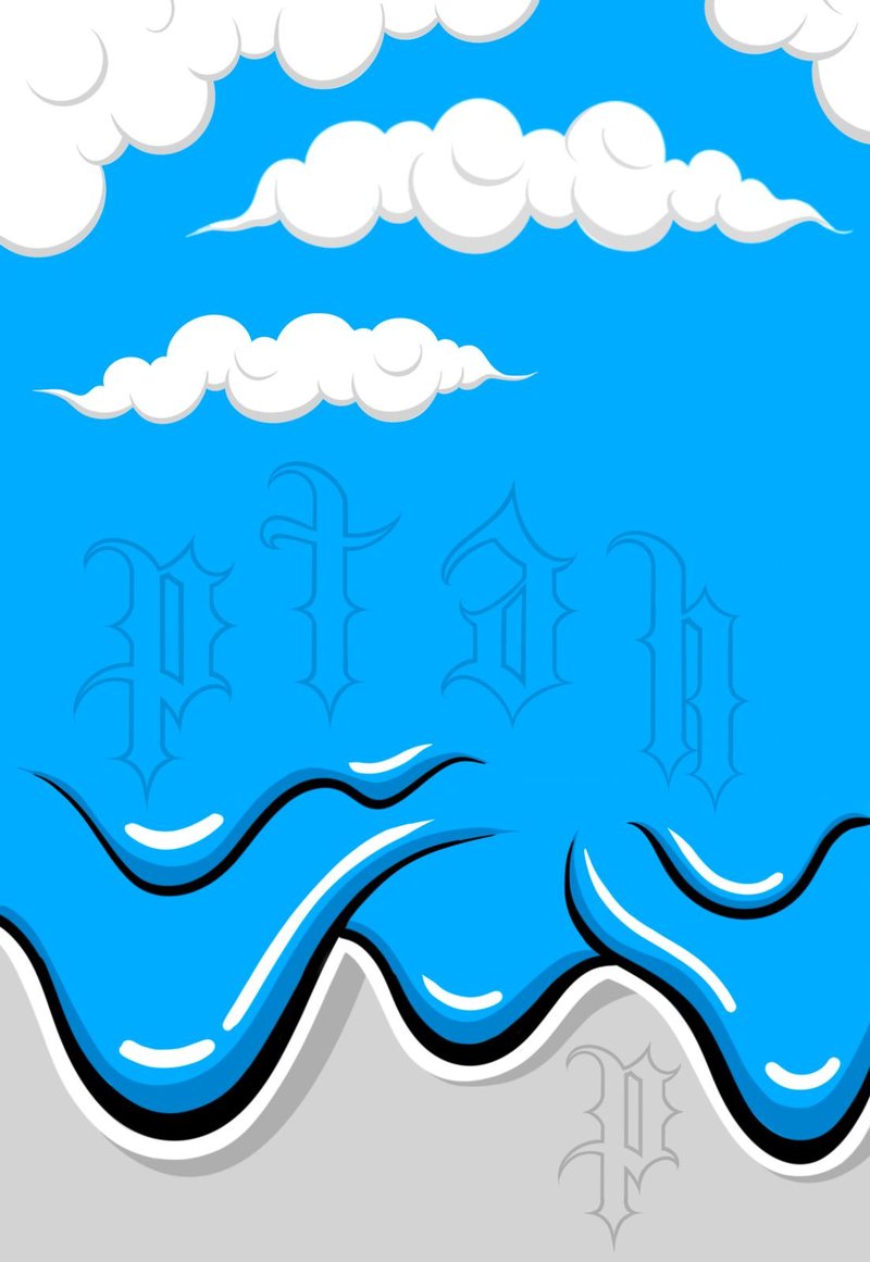 Illustration: blaue Farbe tropft aus den Wolken, darin das PTAH-Logo